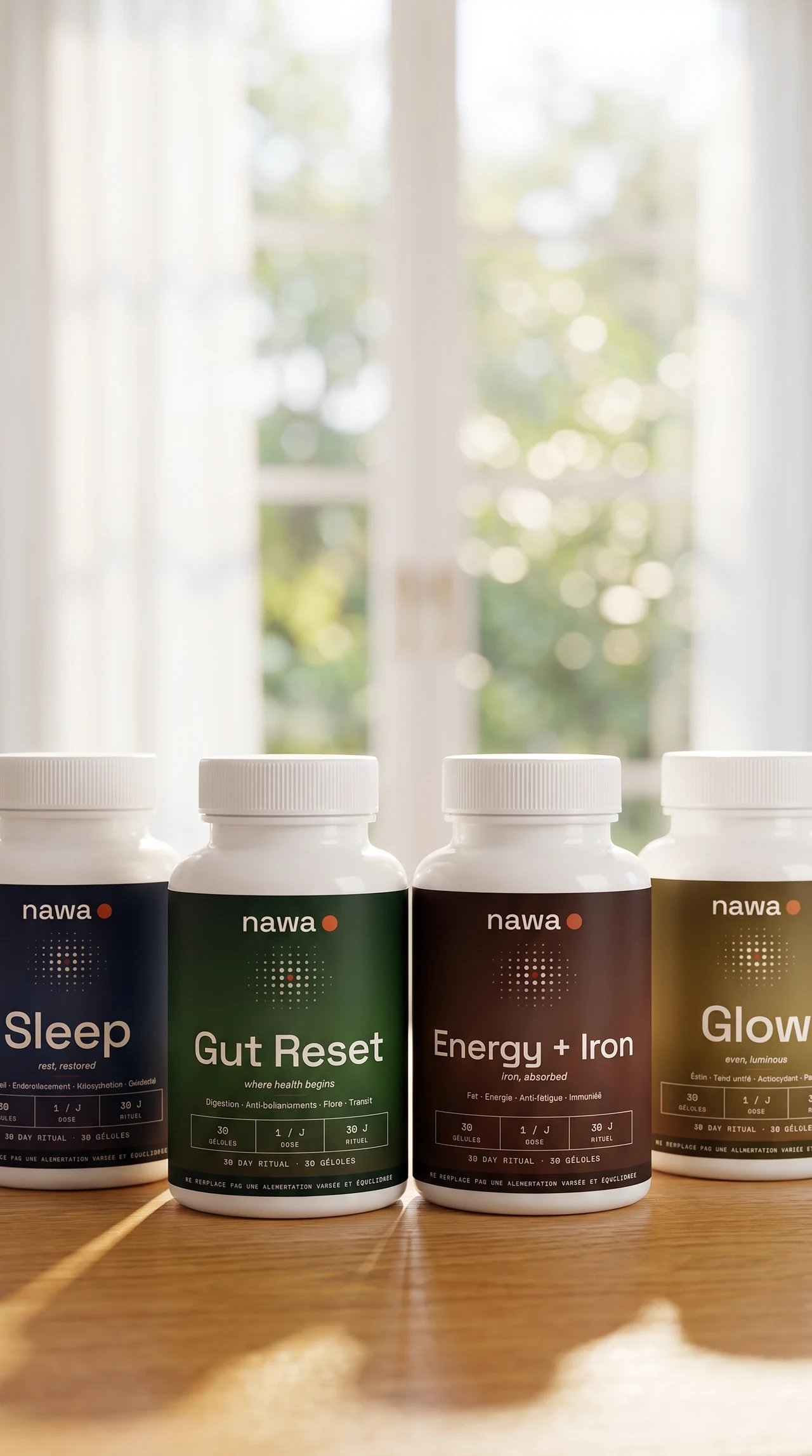 La collection NAWA — Sleep, Gut Reset, Energy + Iron, Glow