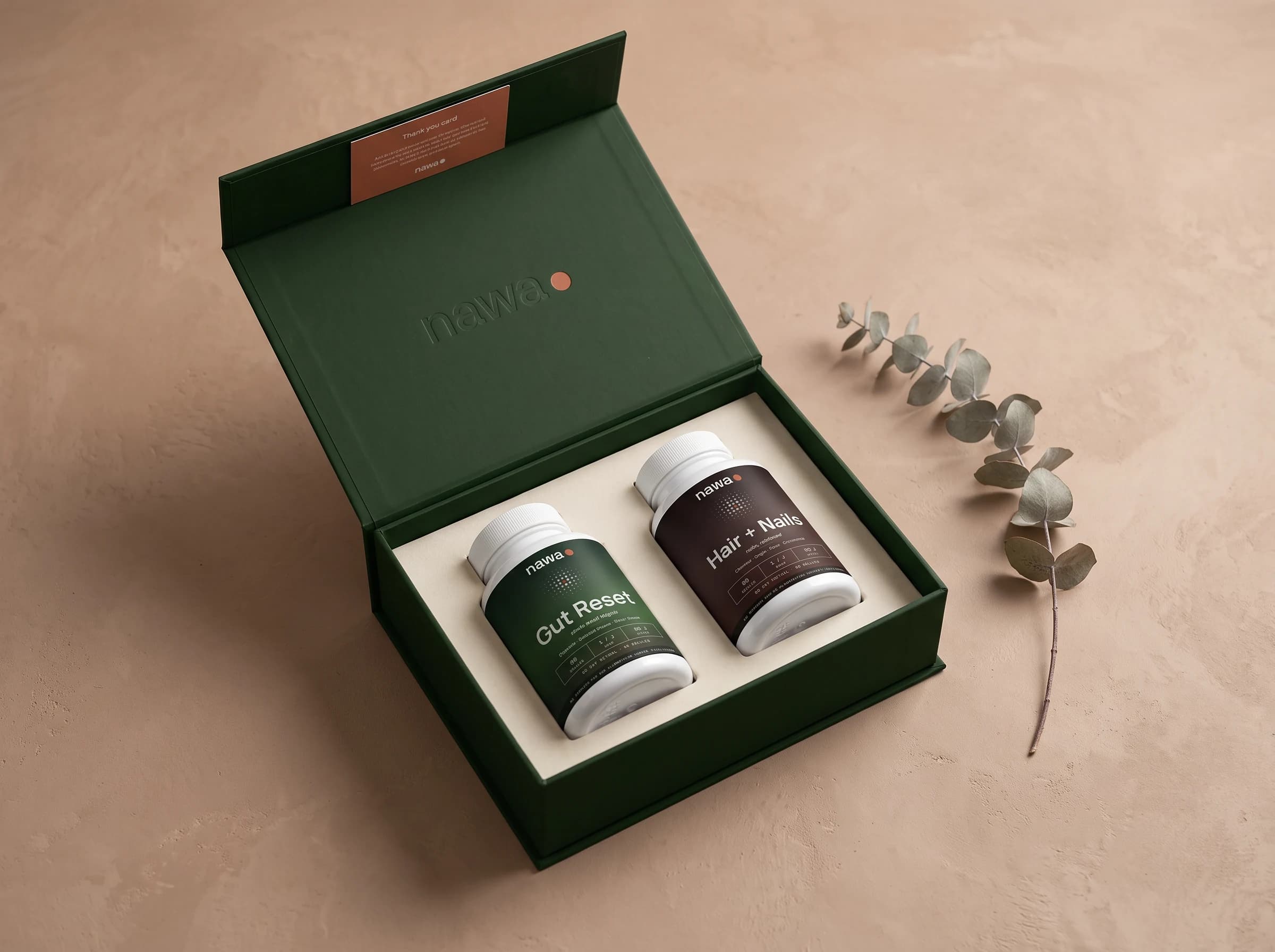 Coffret NAWA ouvert — Gut Reset & Hair + Nails